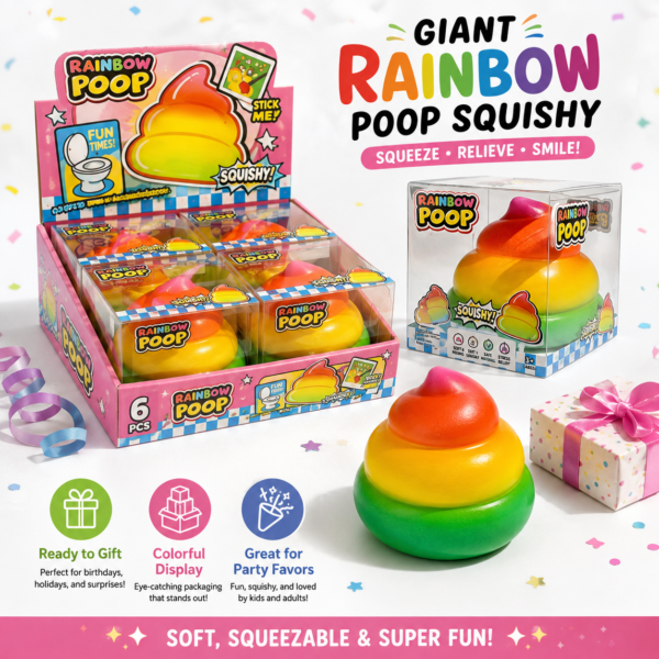 Giant Rainbow Poop Squishy Toy – Soft Slow-Rising Sensory Stress Relief Toy