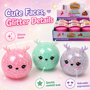 5.5 cm Mini Glitter Christmas Deer and Tree Squeeze Toy
