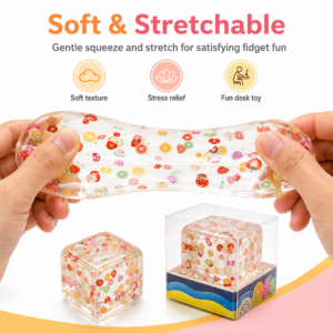 Fruit Slices & Cubes Squishy Toy – Soft Sensory Stress Relief Toy