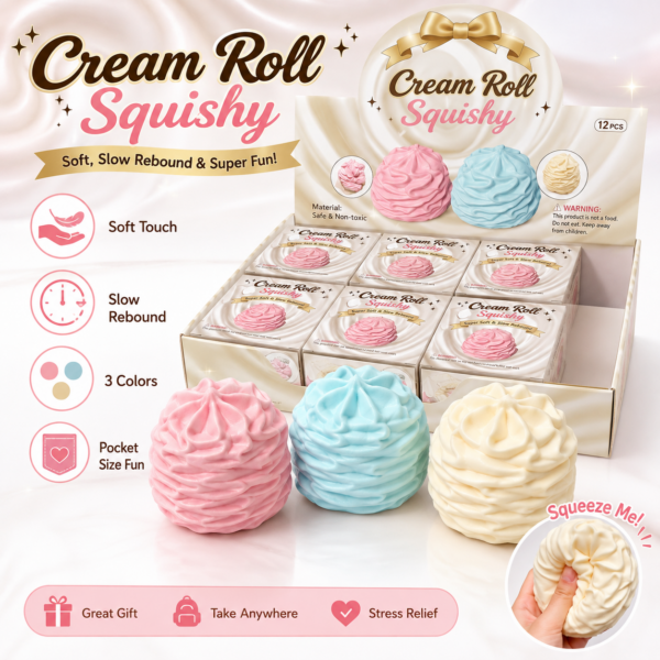 Cream Roll Squishy Toy – Super Soft Slow-Rising Sensory Stress Relief Toy