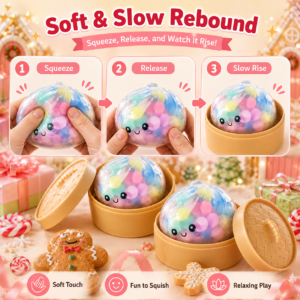 Dumpling Steamed Bun Squishy Toy – Soft Sensory Stress Relief Toy with Colorful Beads