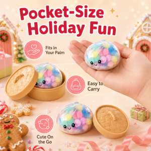 Dumpling Steamed Bun Squishy Toy – Soft Sensory Stress Relief Toy with Colorful Beads