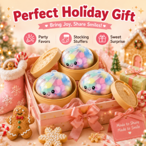 Dumpling Steamed Bun Squishy Toy – Soft Sensory Stress Relief Toy with Colorful Beads