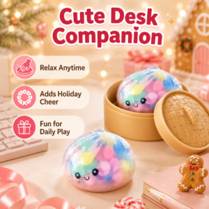 Dumpling Steamed Bun Squishy Toy – Soft Sensory Stress Relief Toy with Colorful Beads