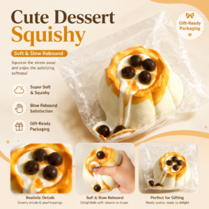 Silicone Pearl Creme Brulee Pudding Squishy Toy in PVC Bag