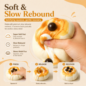 Silicone Pearl Creme Brulee Pudding Squishy Toy in PVC Bag