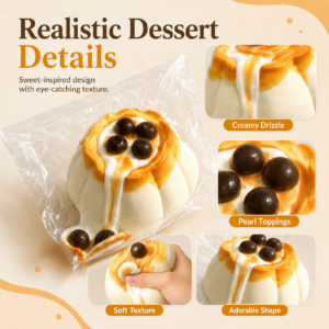 Silicone Pearl Creme Brulee Pudding Squishy Toy in PVC Bag