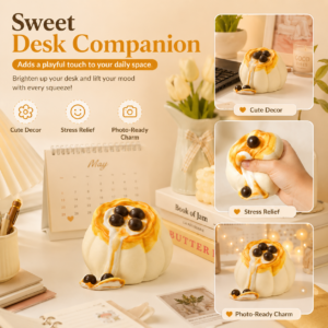 Silicone Pearl Creme Brulee Pudding Squishy Toy in PVC Bag