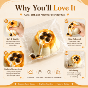 Silicone Pearl Creme Brulee Pudding Squishy Toy in PVC Bag