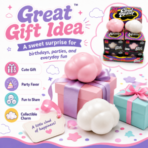 ☁️ Cloud Squishy Toy – Psychedelic Fidget Squeeze Display Box