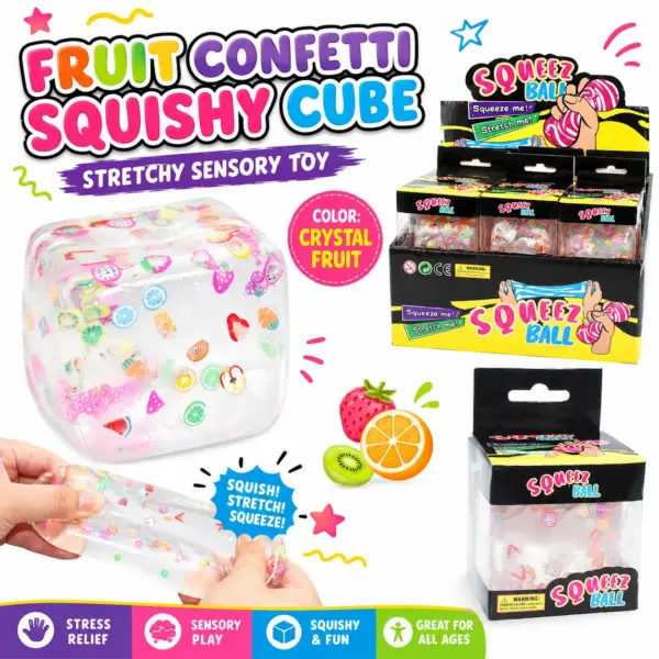 Fruit Slices & Cubes Squishy Toy – Soft Sensory Stress Relief Toy