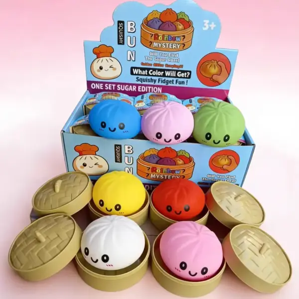 A soft dumpling-shaped squishy toy in a light color, designed for squeezing and stress relief.