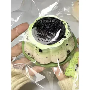 Soft green squishy with cookie crumbs in clear packaging