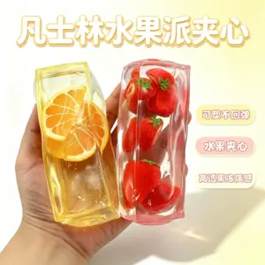 Pink strawberry cube squishy with air bubbles