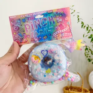 🍩 Donut Stress Toy Squishy – Blue, Pink & Brown Glossy Fidget Toy 🎁 Product Image