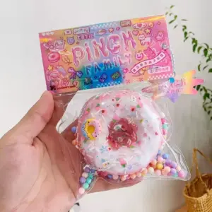 🍩 Donut Stress Toy Squishy – Blue, Pink & Brown Glossy Fidget Toy 🎁 Product Image