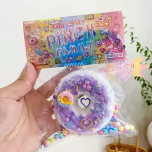 🍩 Donut Stress Toy Squishy – Blue, Pink & Brown Glossy Fidget Toy 🎁 Product Image