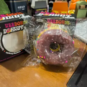 🍩 Donut Stress Toy Squishy – Blue, Pink & Brown Glossy Fidget Toy 🎁 Product Image