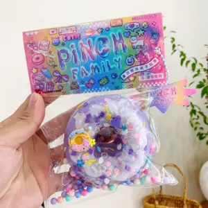 🍩 Donut Stress Toy Squishy – Blue, Pink & Brown Glossy Fidget Toy 🎁 Product Image