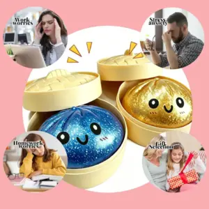 Golden Glitter Bread Squishy Toy – Soft Sensory Stress Relief Toy with Popping Beads Product Image