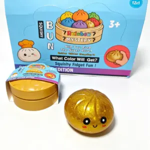 Golden Glitter Bread Squishy Toy – Soft Sensory Stress Relief Toy with Popping Beads Product Image