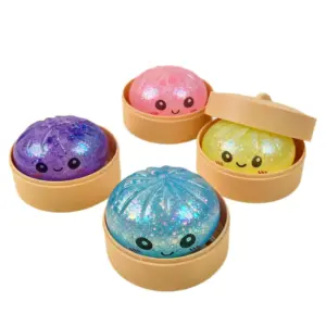 Golden Glitter Bread Squishy Toy – Soft Sensory Stress Relief Toy with Popping Beads Product Image