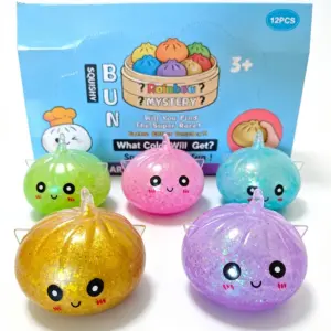 Golden Glitter Bread Squishy Toy – Soft Sensory Stress Relief Toy with Popping Beads Product Image