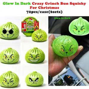 Glow-in-the-Dark Green Fuzzy Grinch 8.5cm Bread Shape Stress Relief Squeeze Toy Blind Box
