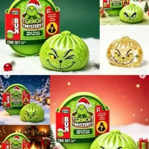Glow-in-the-Dark Green Fuzzy Grinch 8.5cm Bread Shape Stress Relief Squeeze Toy Blind Box Product Image