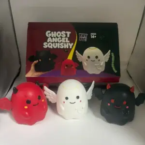 Kawaii Ghost Soft Toy Set - Cute Angel and Devil Squeeze Toys, Transparent Packaging, Super Soft, Anxiety Relief Product Image
