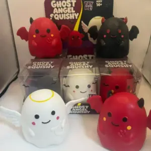 Kawaii Ghost Soft Toy Set - Cute Angel and Devil Squeeze Toys, Transparent Packaging, Super Soft, Anxiety Relief Product Image