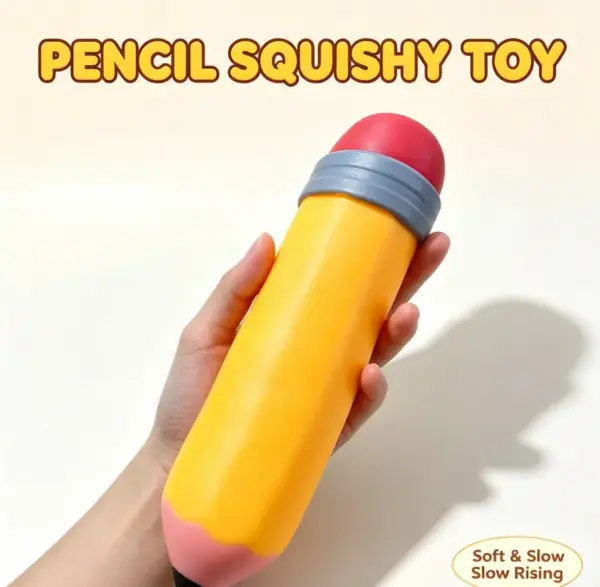 Oversized realistic pencil squeeze toy in a slow-recovery foam material, designed for stress relief.