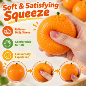 🍊 Realistic Orange Crunchy Squishy Toy – Clay & Building Block Filled Sensory Squeeze Ball, ASMR Stress Relief Fidget Toy