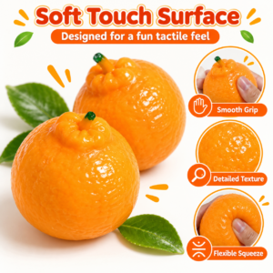 🍊 Realistic Orange Crunchy Squishy Toy – Clay & Building Block Filled Sensory Squeeze Ball, ASMR Stress Relief Fidget Toy
