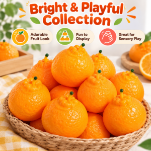 🍊 Realistic Orange Crunchy Squishy Toy – Clay & Building Block Filled Sensory Squeeze Ball, ASMR Stress Relief Fidget Toy