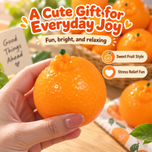 🍊 Realistic Orange Crunchy Squishy Toy – Clay & Building Block Filled Sensory Squeeze Ball, ASMR Stress Relief Fidget Toy