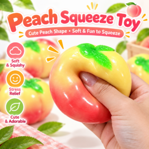 🍑✨ Peach Crunchy Squishy Toy – Realistic Yellow Peach Sensory Squeeze Ball, Cute Handmade Fidget Stress Relief Toy