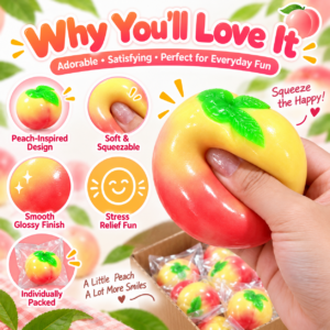 🍑✨ Peach Crunchy Squishy Toy – Realistic Yellow Peach Sensory Squeeze Ball, Cute Handmade Fidget Stress Relief Toy