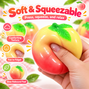 🍑✨ Peach Crunchy Squishy Toy – Realistic Yellow Peach Sensory Squeeze Ball, Cute Handmade Fidget Stress Relief Toy
