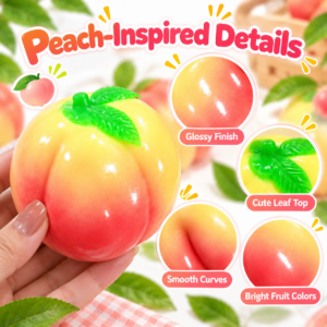 🍑✨ Peach Crunchy Squishy Toy – Realistic Yellow Peach Sensory Squeeze Ball, Cute Handmade Fidget Stress Relief Toy
