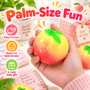 🍑✨ Peach Crunchy Squishy Toy – Realistic Yellow Peach Sensory Squeeze Ball, Cute Handmade Fidget Stress Relief Toy
