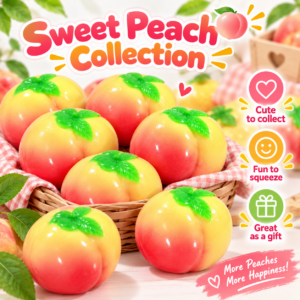 🍑✨ Peach Crunchy Squishy Toy – Realistic Yellow Peach Sensory Squeeze Ball, Cute Handmade Fidget Stress Relief Toy