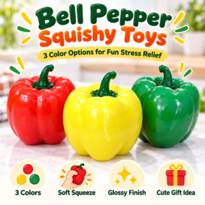 ✨ Realistic Bell Pepper Crunchy Squishy Toy – Handmade Sensory Squeeze Ball in Red, Yellow & Green, ASMR Stress Relief Fidget Toy