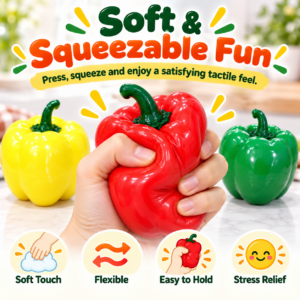 ✨ Realistic Bell Pepper Crunchy Squishy Toy – Handmade Sensory Squeeze Ball in Red, Yellow & Green, ASMR Stress Relief Fidget Toy