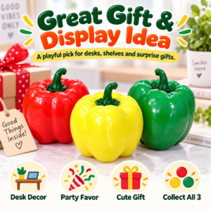 ✨ Realistic Bell Pepper Crunchy Squishy Toy – Handmade Sensory Squeeze Ball in Red, Yellow & Green, ASMR Stress Relief Fidget Toy