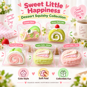 🍰🍓 Pastel Dessert Roll Squishy Assortment – Kawaii Fidget Toy Set Product Image