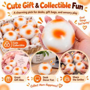 🍡 Spotted Rice Cake Squishy Balls – Food Fidget Toy 🧡