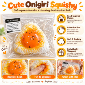 🍙🥚 Triangular Rice Ball Squishy – Food-Shaped Fidget Toy with Egg Topping & Sesame Seeds