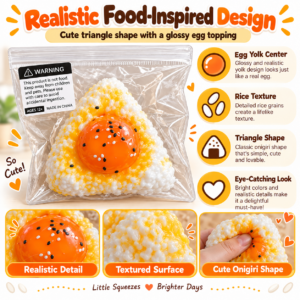 🍙🥚 Triangular Rice Ball Squishy – Food-Shaped Fidget Toy with Egg Topping & Sesame Seeds