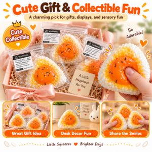 🍙🥚 Triangular Rice Ball Squishy – Food-Shaped Fidget Toy with Egg Topping & Sesame Seeds